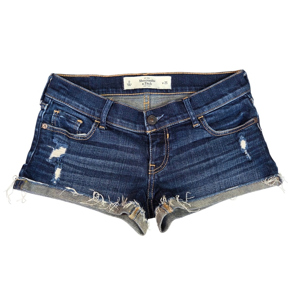 Abercrombie & Fitch Dark Wash Distressed Low Rise Denim Shorts Size 0 W25 Y2k